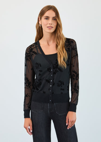 FDJ - BLACK FLOCKED MESH 2PCS CARDIGAN SET - 1062226