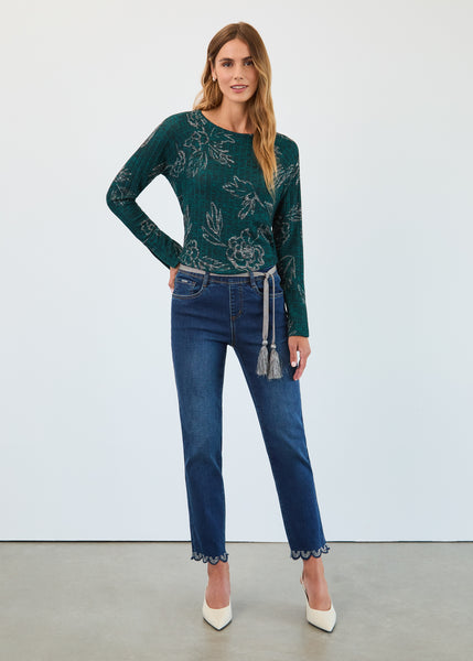 FDJ - SCALLOP BLING HEM PULL ON STRAIGHT LEG JEAN - 2728699