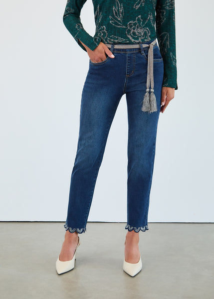 FDJ - SCALLOP BLING HEM PULL ON STRAIGHT LEG JEAN - 2728699