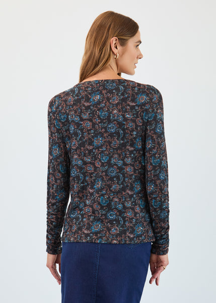 FDJ - BLACK CRESTFLORAL PRINT LONG SLEEVE TOP - 3184508