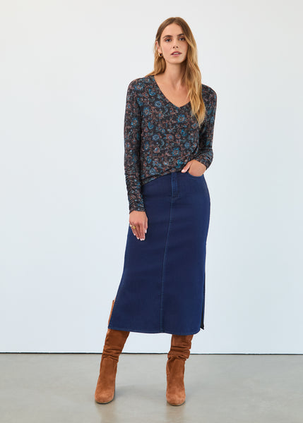 FDJ - BLACK CRESTFLORAL PRINT LONG SLEEVE TOP - 3184508