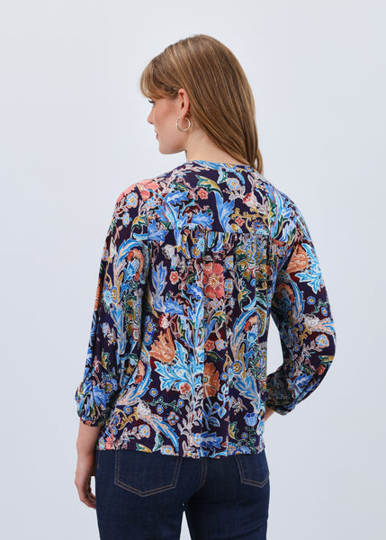 FDJ - DAMASK WATERCOLOUR - EMBELLISHED NECK TOP - 3188153