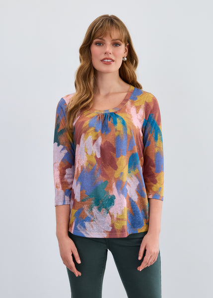 FDJ - ABSTRACT PAINT STROKE 3/4 SLEEVE TOP - 3263451