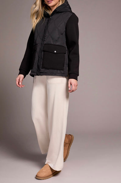 TRIBAL - QUILTED FRONT COMBO KNIT JACKET W/ HOOD -5918O-5031