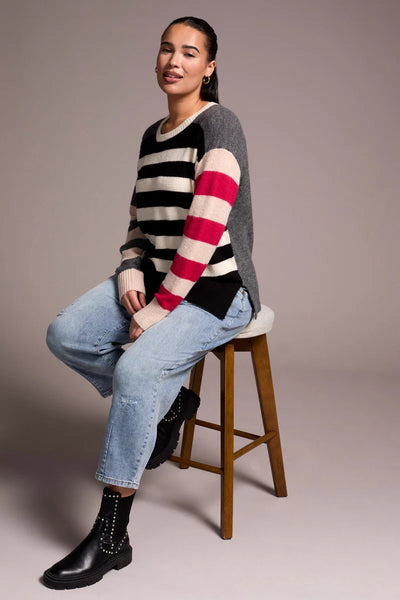 TRIBAL - SOFT KNIT COMBO STRIPE SWEATER - 2250O-8029