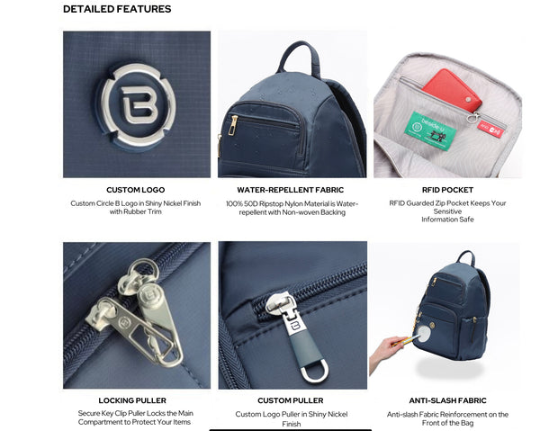 BESIDE-U - AILEEN R1 BACKPACK WITH RFID AND ANTI-SLASH REINFORCEMENT - 2 colours