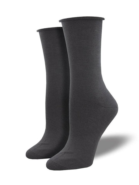 SOCKSMITH SOCKS - BAMBOO SOLID ROLL TOP CREW SOCKS -  4 COLOURS