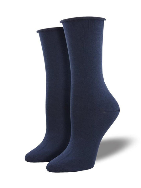 SOCKSMITH SOCKS - BAMBOO SOLID ROLL TOP CREW SOCKS -  4 COLOURS