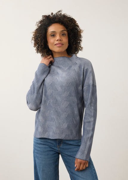 FDJ - WAVE KNIT FUNNEL NECK COTTON SWEATER - 1048314