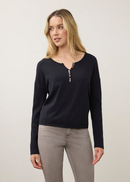 FDJ - NOTCH NECK RIB SLEEVE SWEATER - 1056212- 3 Colours