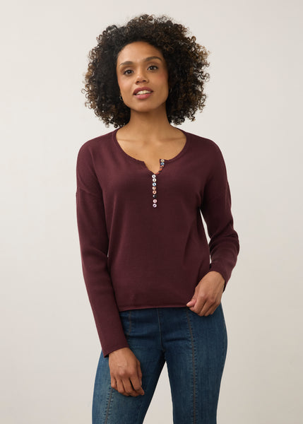 FDJ - NOTCH NECK RIB SLEEVE SWEATER - 1056212- 3 Colours
