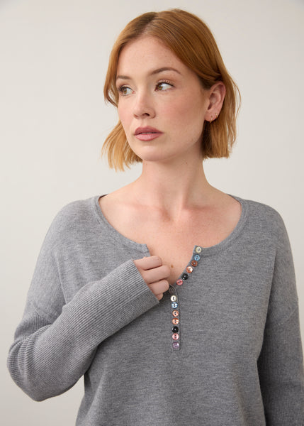 FDJ - NOTCH NECK RIB SLEEVE SWEATER - 1056212- 3 Colours
