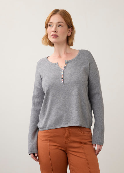 FDJ - NOTCH NECK RIB SLEEVE SWEATER - 1056212- 3 Colours