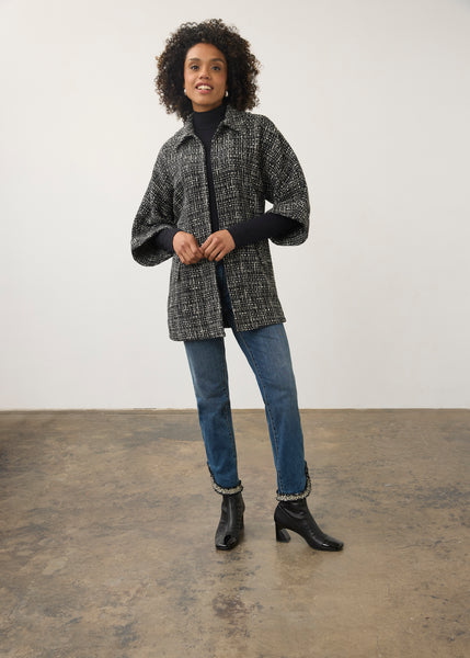 FDJ - TWEED BLACK / IVORY PONCHO JACKET - 11107918