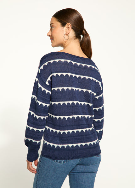 FDJ - NAVY / WHITE SCALLOP STRIPE SWEATER -1160932