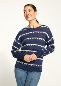 FDJ - NAVY / WHITE SCALLOP STRIPE SWEATER -1160932