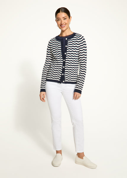 FDJ - WAVE STITCH CARDIGAN - 1184624  - NAVY / WHITE