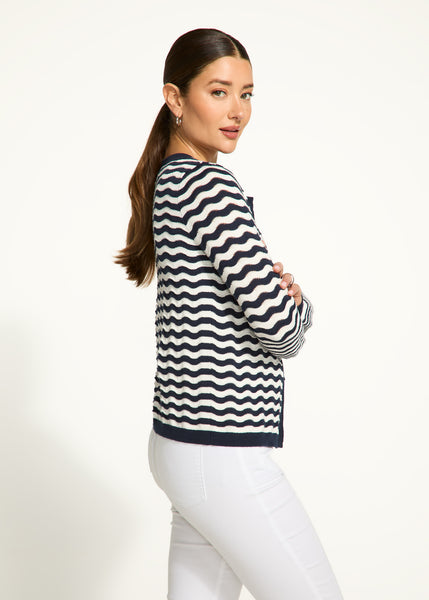 FDJ - WAVE STITCH CARDIGAN - 1184624  - NAVY / WHITE