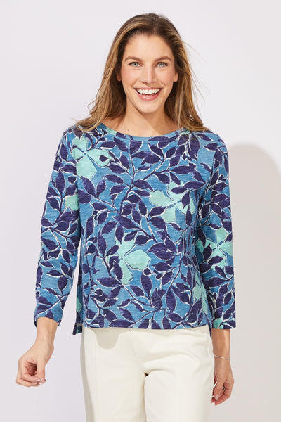 ESCAPE - FOLIAGE FLORAL COTTON SLUB JERSEY TEE- E12125