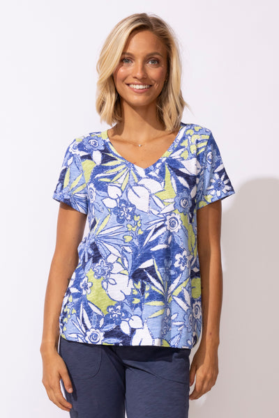 ESCAPE - FIJI FLORAL COTTON V NECK TEE - 13400- 2 Colours