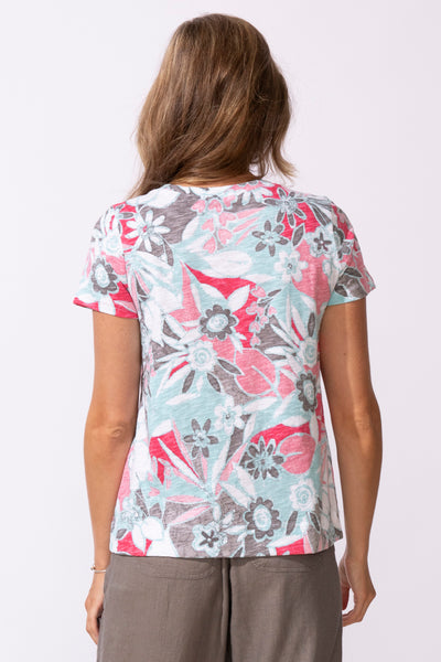 ESCAPE - FIJI FLORAL COTTON V NECK TEE - 13400- 2 Colours