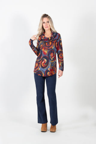 PURE ESSENCE - WHIRLWIND PRINT COWL NECK TOP - 154-4534