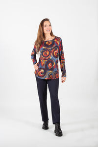 PURE ESSENCE - WHIRLWIND PRINT LONG SLEEVE CREW TOP - 154-4719