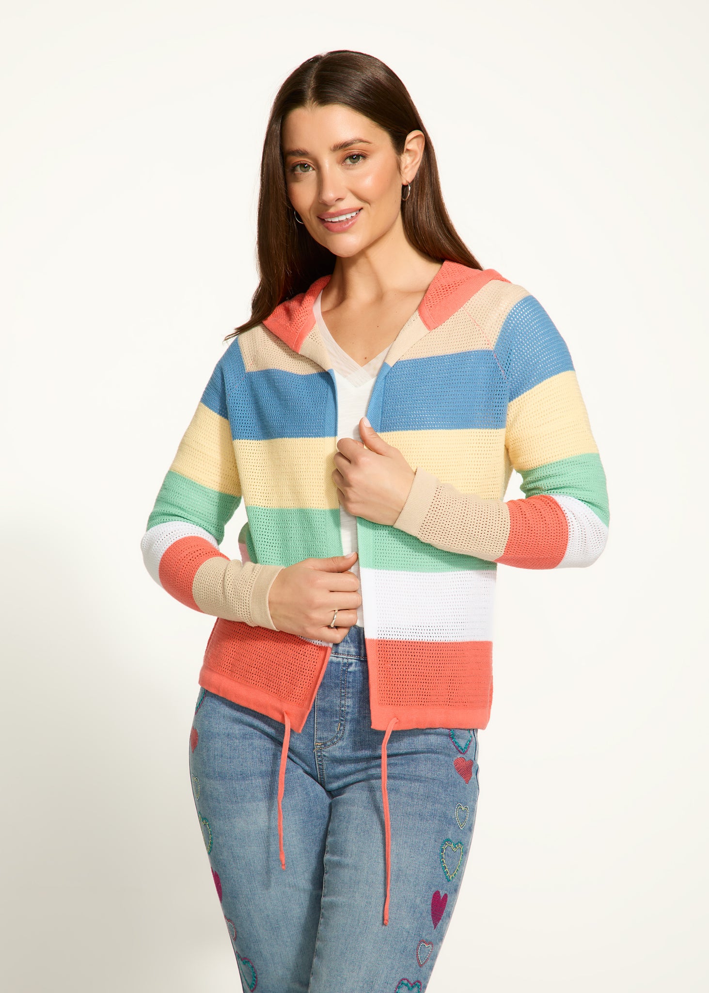 FDJ - PARASOL STRIPE POINTELLE HOODED CARDIGAN - 1631314