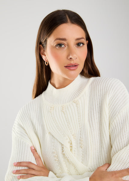 FDJ - PEARL EMBELLISHED CABLE SWEATER - 1812525