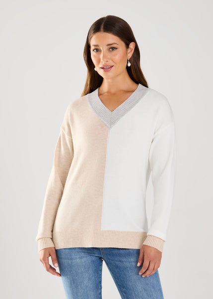 FDJ - OATMEAL / IVORY COLOUR BLOCK SWEATER - 1839333