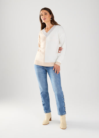 FDJ - OATMEAL / IVORY COLOUR BLOCK SWEATER - 1839333