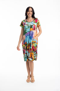 ORIENTIQUE - HAVANA - COTTON JERSEY SHORT SLEEVE DRESS- 20055H