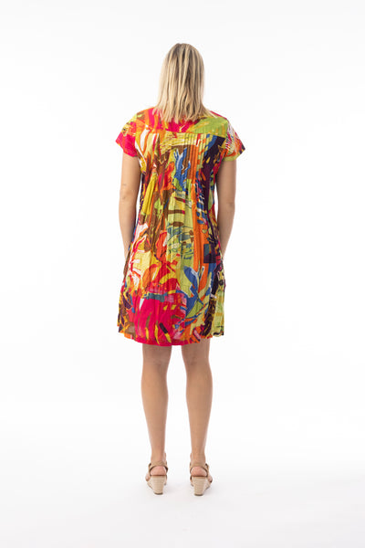 ORIENTIQUE  - LEAVES RED PRINT EASY FIT DRESS - 20154LR