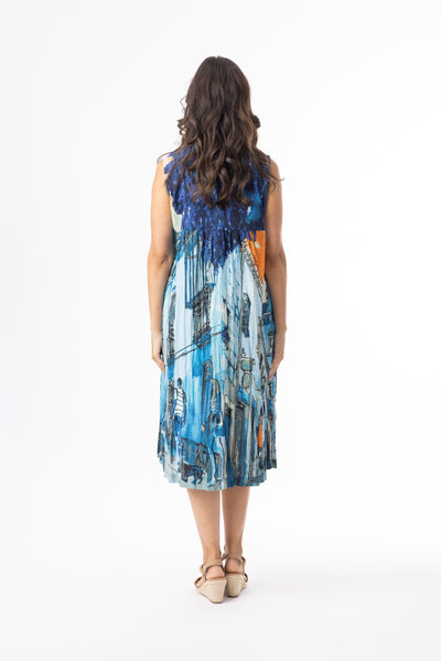 ORIENTIQUE - TOWER BLUE PRINT EASY FIT DRESS- 20154TB