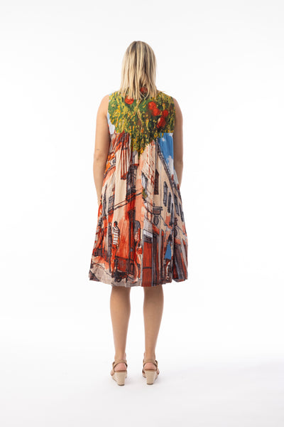 ORIENTIQUE - TOWER PEACH PRINT EASY FIT SLEEVELESS DRESS - 20155TP