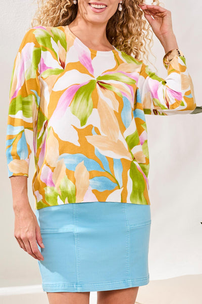 TRIBAL - PRINT  3/4 SLEEVE SWEATER - 2175O-8169 - 3 Colours