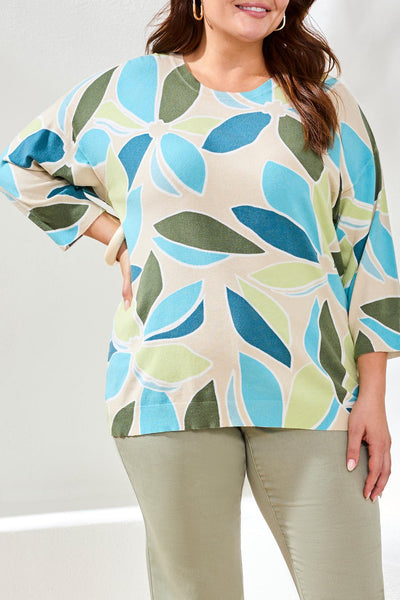 TRIBAL - PRINT  3/4 SLEEVE SWEATER - 2175O-8169 - 3 Colours