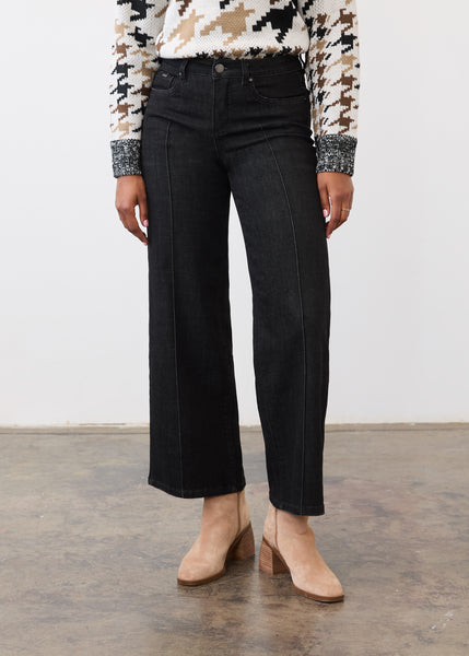 FDJ - BLACK CROSSHATCH DENIM - OLIVIA PINTUCK WIDE LEG JEAN -2200217