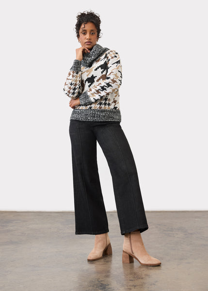 FDJ - BLACK CROSSHATCH DENIM - OLIVIA PINTUCK WIDE LEG JEAN -2200217