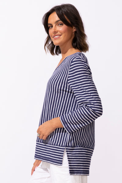 ESCAPE - SANTA BARBARA STRIPE EASY V NECK TEE - 23542- 2 Colours