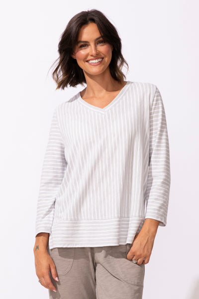 ESCAPE - SANTA BARBARA STRIPE EASY V NECK TEE - 23542- 2 Colours