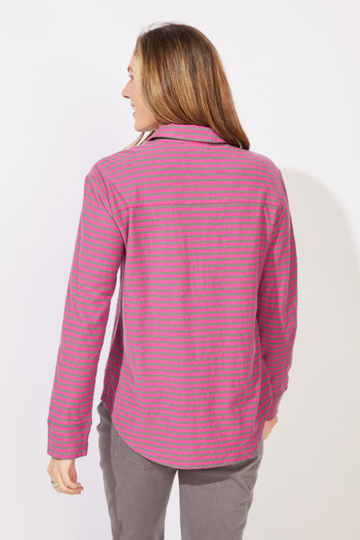 ESCAPE - PRIMO STRIPE SPLIT NECK TOP - E23544 - 2 Colours