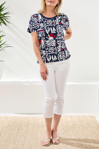 TRIBAL - JET BLUE GRAPHIC PRINT TOP -  2431O-8419