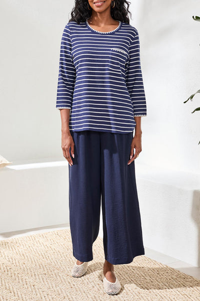 TRIBAL - CONTRAST STITCH TRIM STRIPE TOP - 2433O-8420