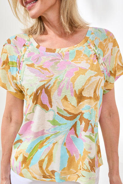 TRIBAL - SCOOP NECK PRINT TOP W/ PLEATING DETAIL - 2435O-1557 - 2 Colours
