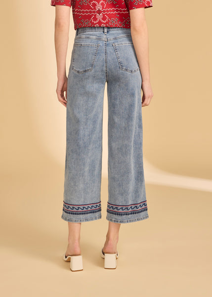 FDJ - EMBROIDERED PULL ON WIDE CROP JEAN - 2439669
