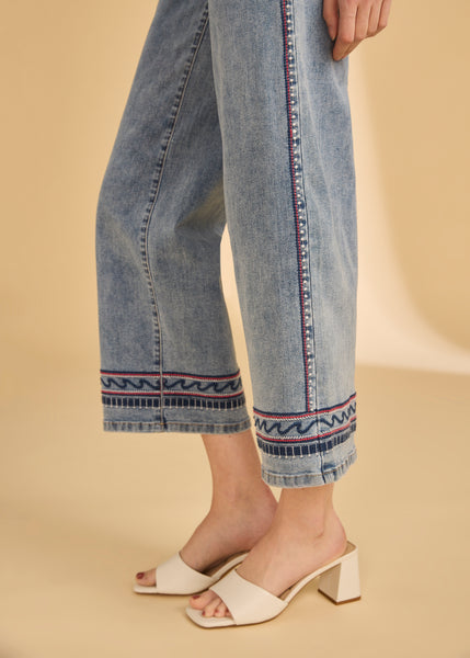 FDJ - EMBROIDERED PULL ON WIDE CROP JEAN - 2439669