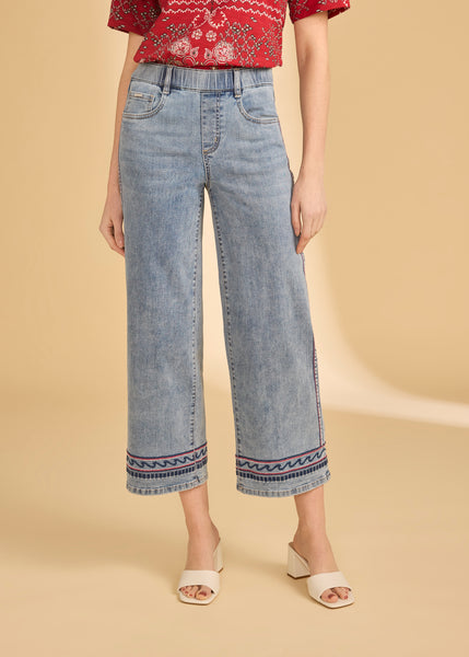 FDJ - EMBROIDERED PULL ON WIDE CROP JEAN - 2439669