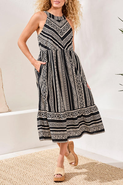 TRIBAL - BLACK PRINT DRESS -2458O-8429