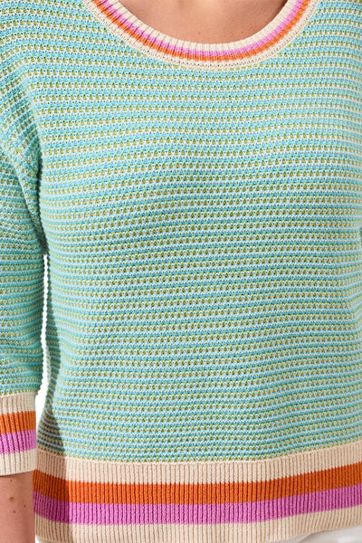 TRIBAL - VARIGATED MIX COTTON 3/4 SLEEVE SWEATER - 2461O-576